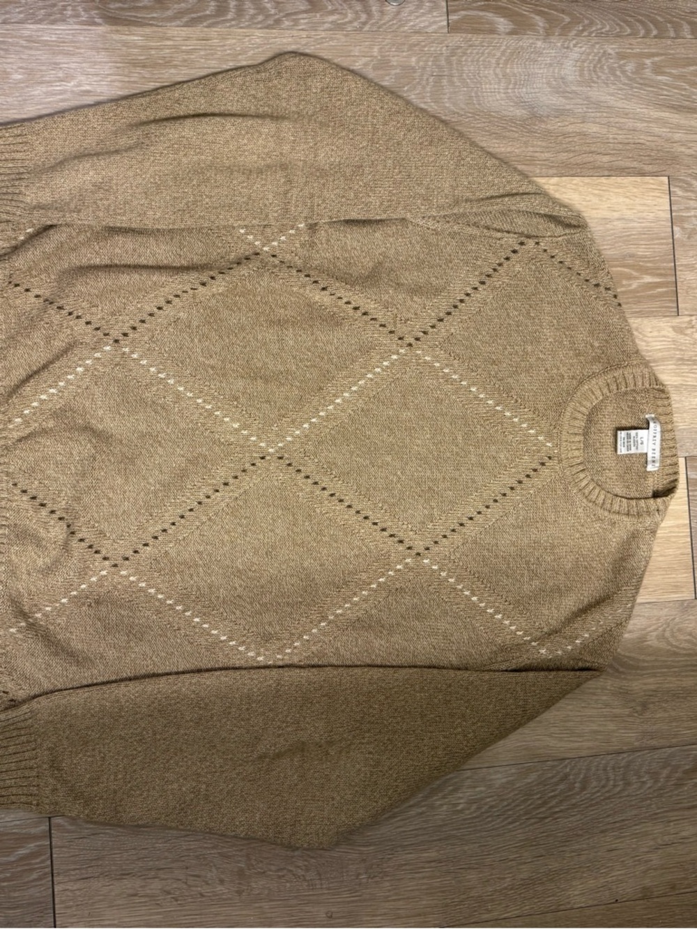 Geoffrey Beene Camel Argyle Crewneck Sweater
